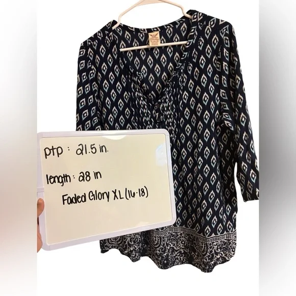 Faded Glory Womens Navy and White Blouse XL - Picture 5 of 5